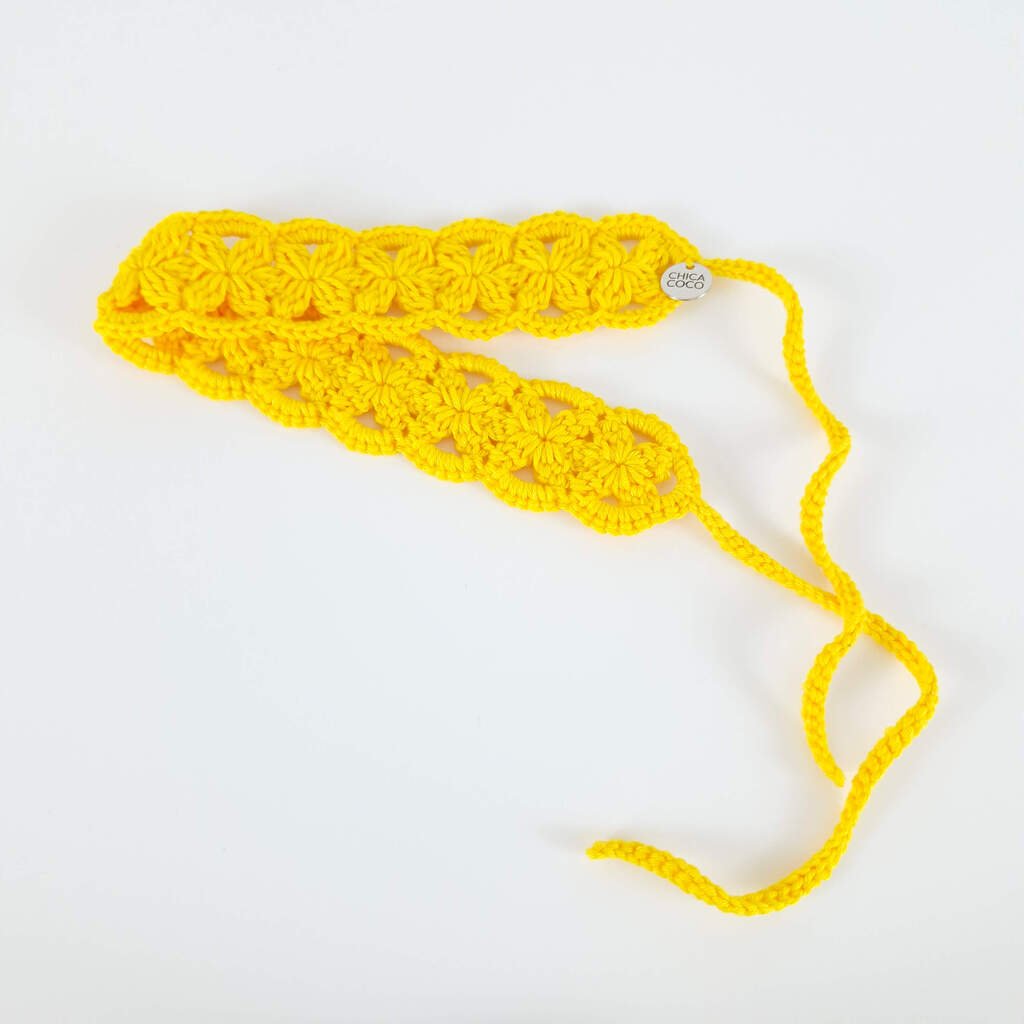 Faixa de Cabelo em Crochê Flor Amarela Amarelo 3