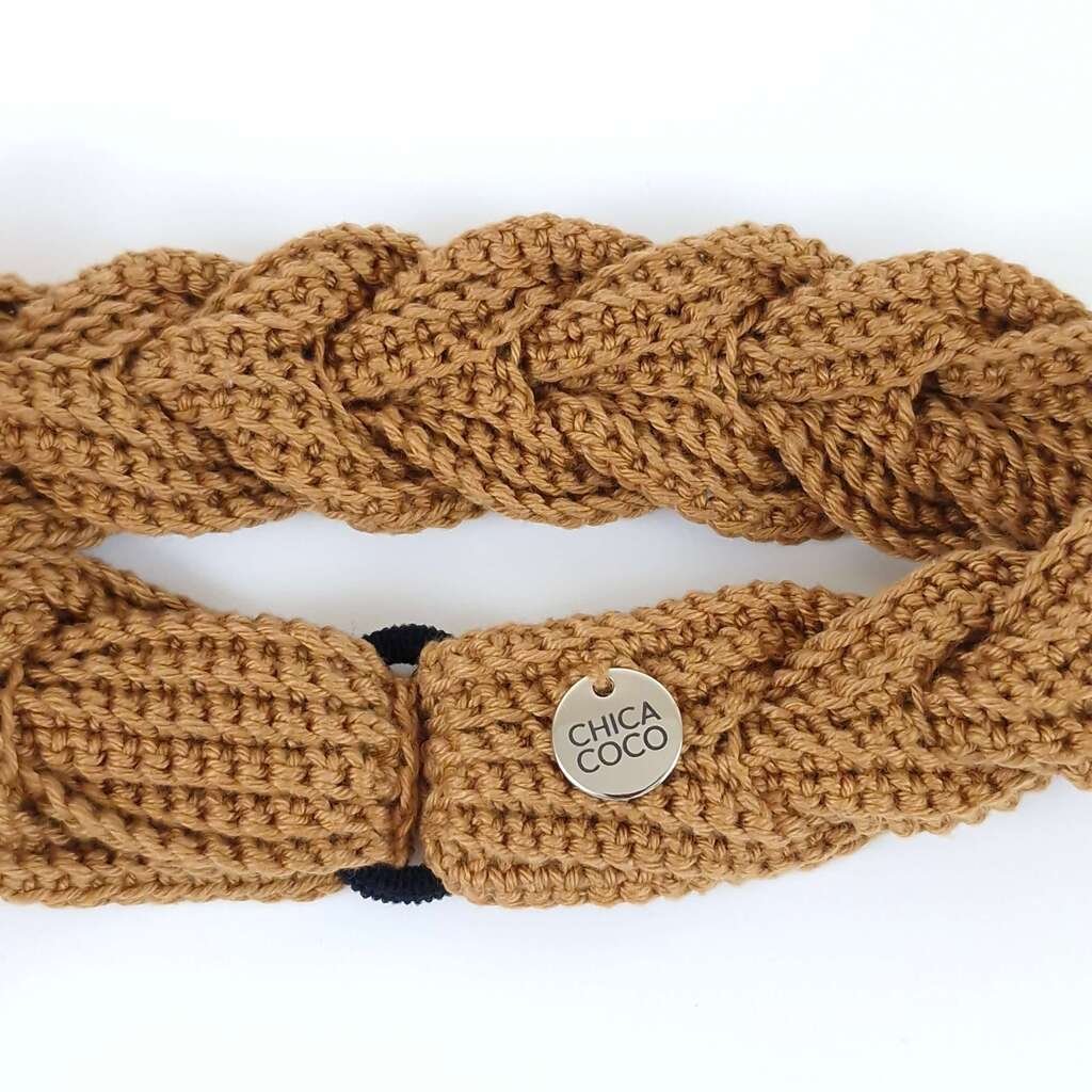 Faixa de Cabelo em Crochê Trançada Craft Marrom 2