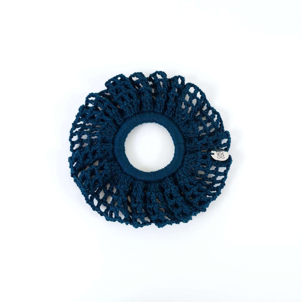 Scrunchie Redinha em Crochê Petróleo