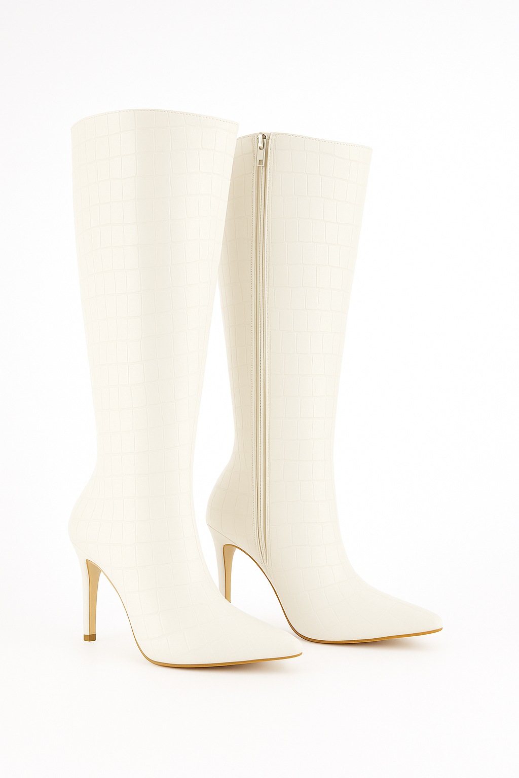 Bota Salto Alto Fino Queops Croco Off White Branco 2