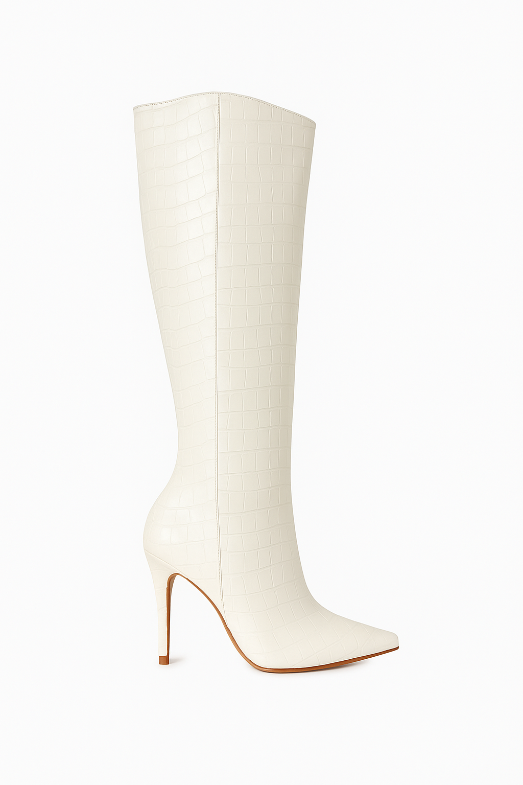 Bota Salto Alto Fino Queops Croco Off White
