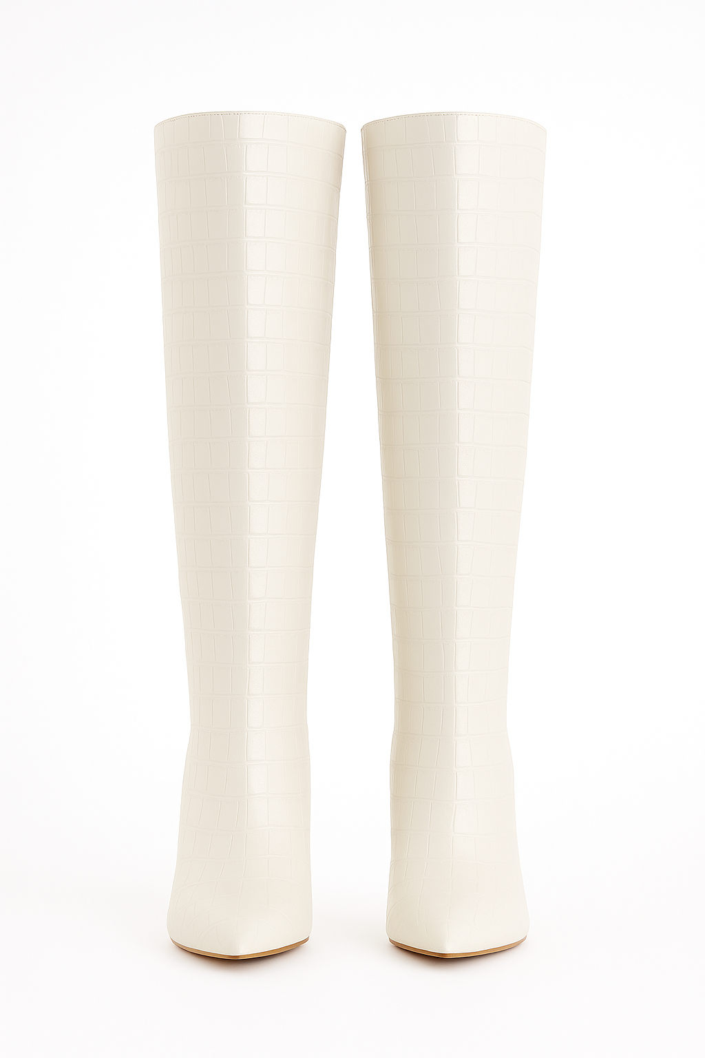 Bota Salto Alto Fino Queops Croco Off White Branco 3