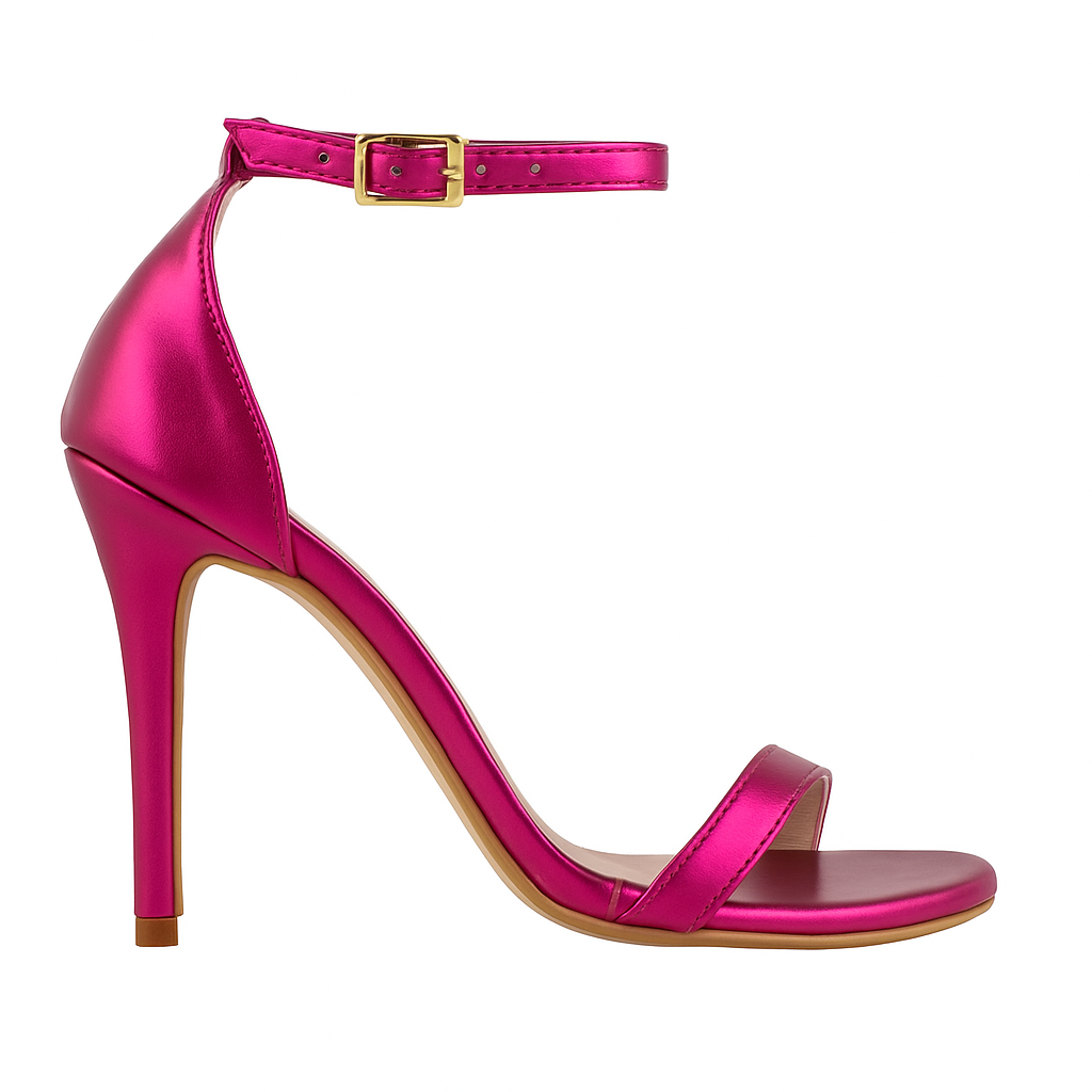 Sandalia Queops Pink Metalizado Salto Alto Fino 
