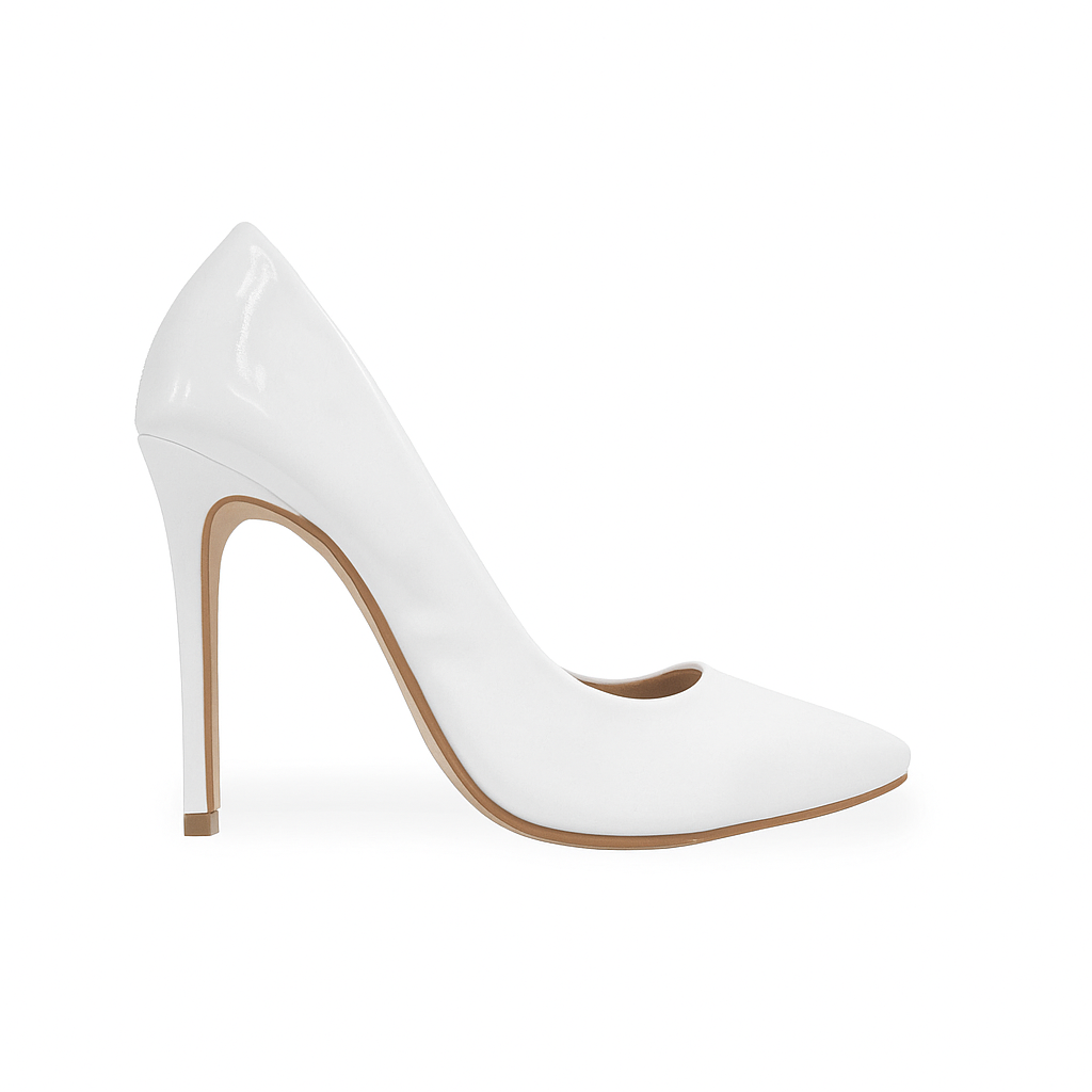 Sapato Scarpin Queops Verniz Branco Salto Fino