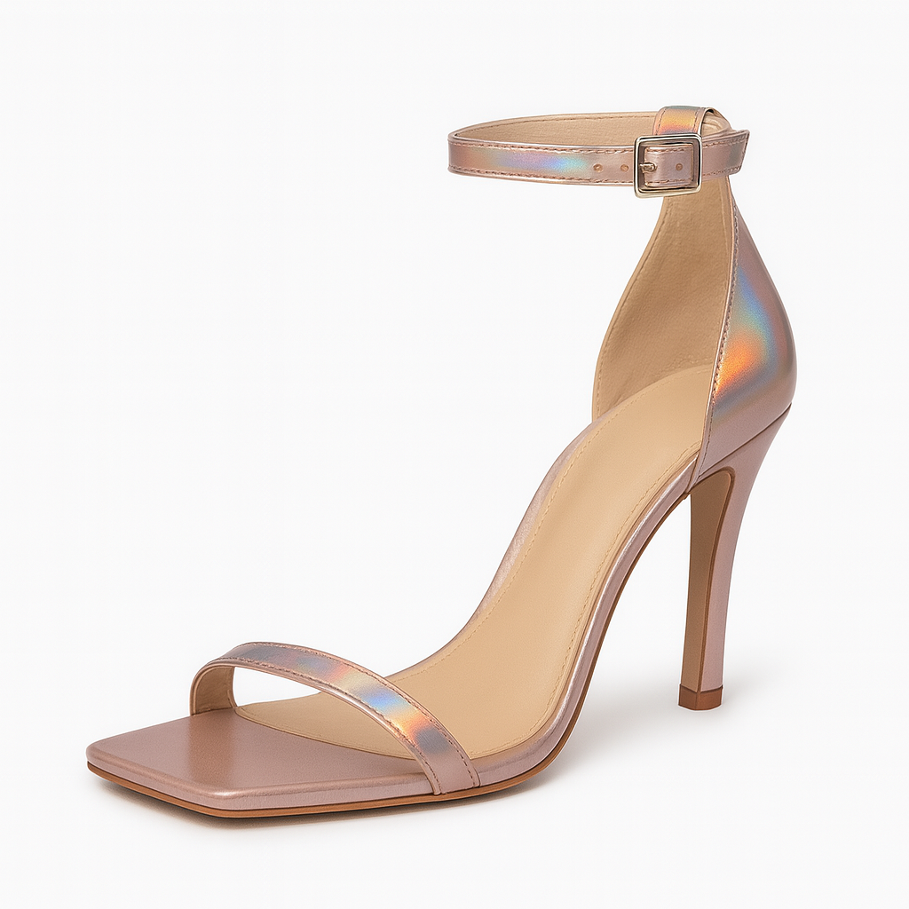 Sandalia Alice Holografica Rosa Salto Alto Fino Queops Rosa 2