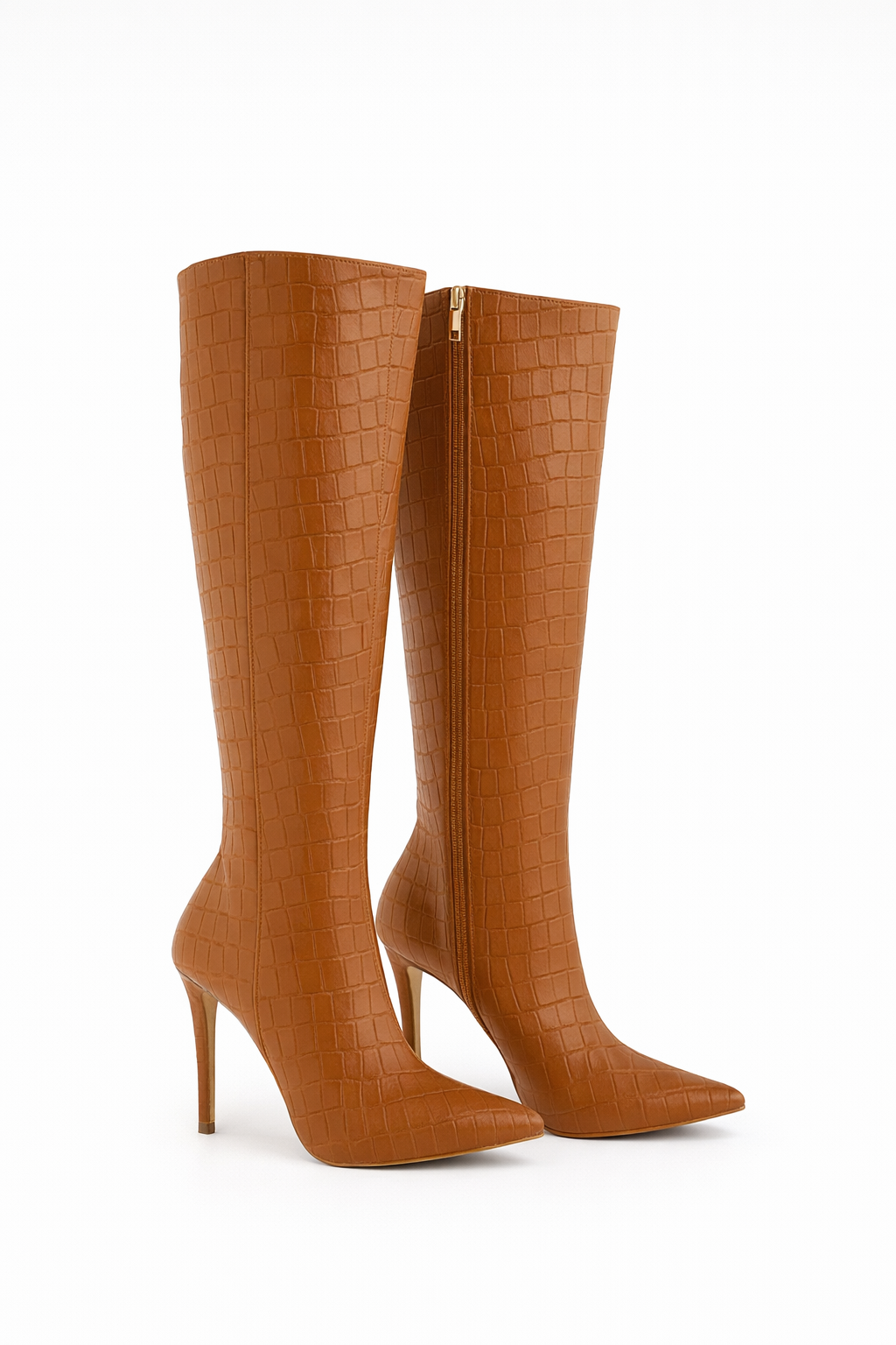 Bota Salto Alto Fino Queops Croco Caramelo Caramelo 2