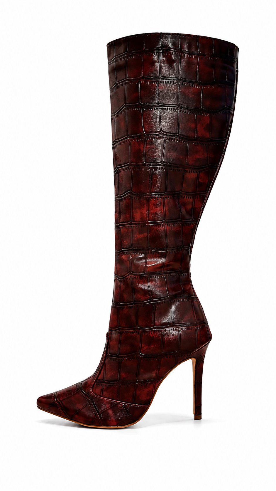 Bota Salto Alto Fino Croco Queops Marsala