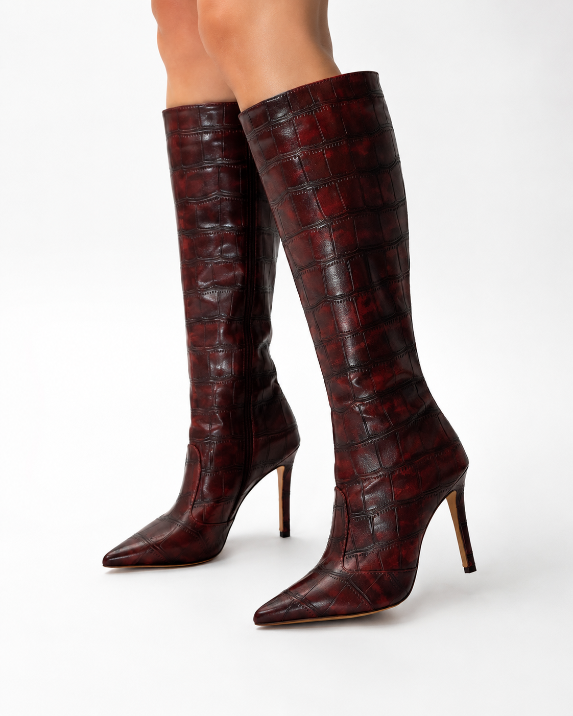 Bota Salto Alto Fino Croco Queops Marsala Marsala 3