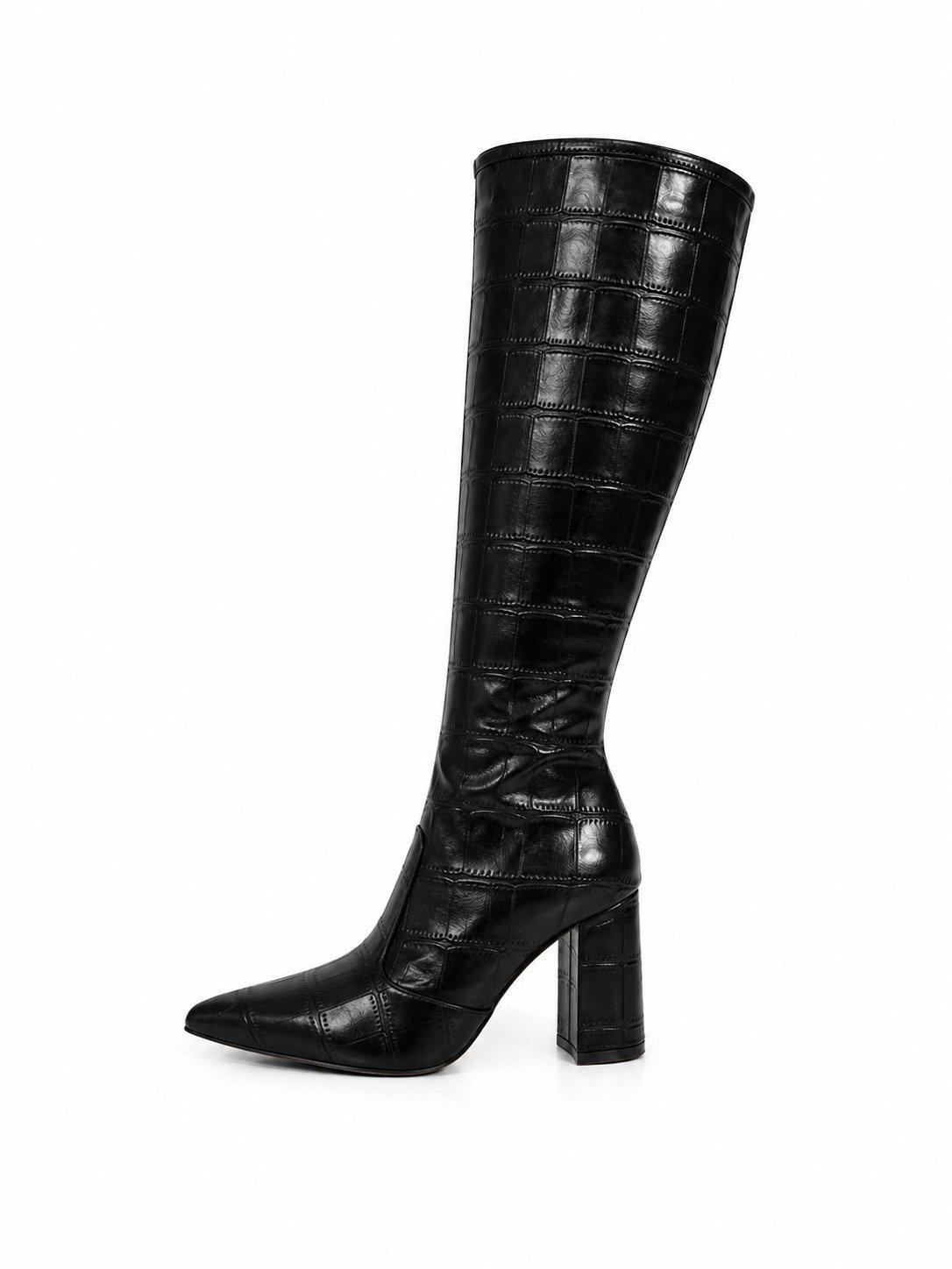 Bota Salto Alto Bloco Croco Queops Preta