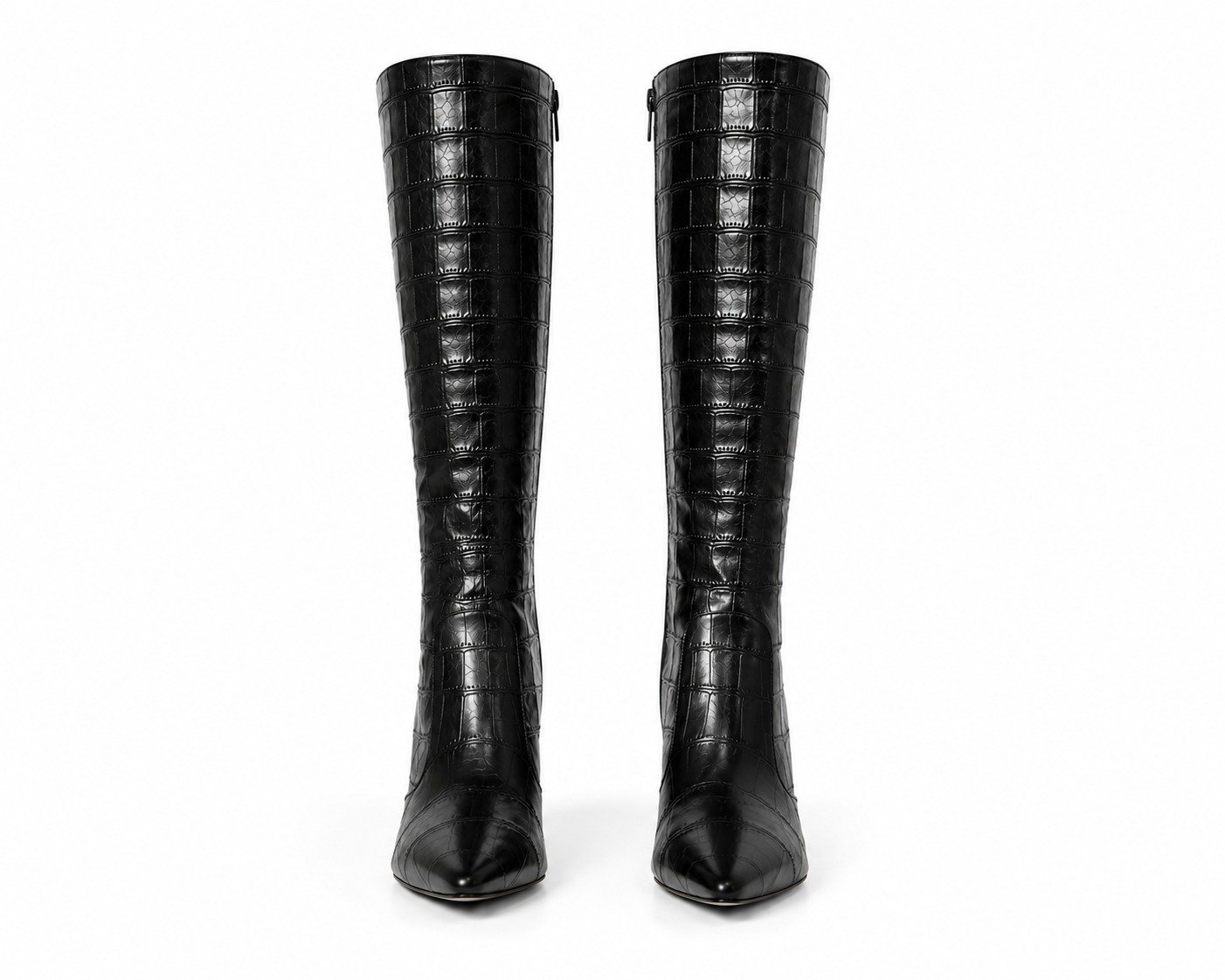 Bota Salto Alto Bloco Croco Queops Preta Preto 3