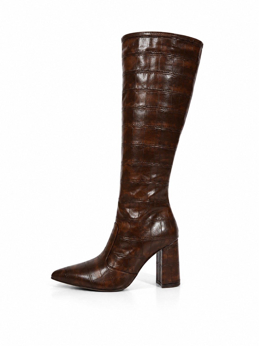 Bota Salto Alto Bloco Croco Queops Macchiato Marrom 1
