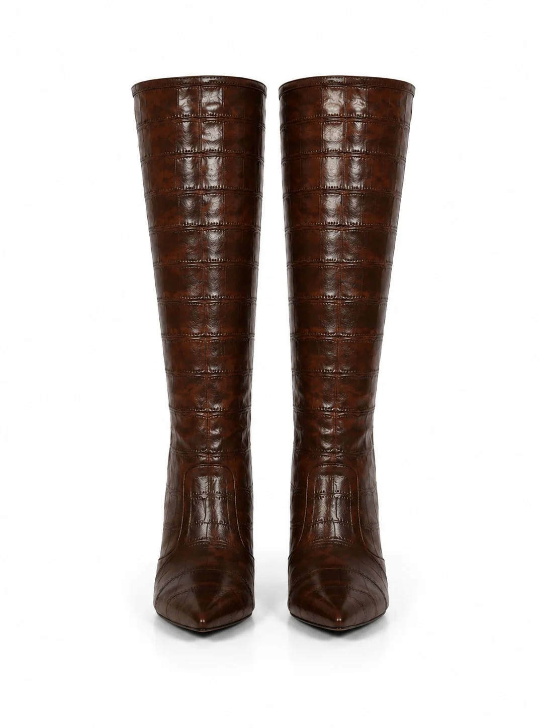 Bota Salto Alto Bloco Croco Queops Macchiato Marrom 3