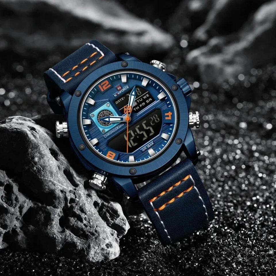 Relógio multifuncional naviforce 9236 quartzo resistente Azul 3