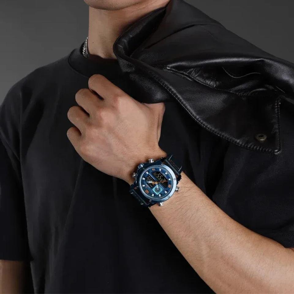 Relógio multifuncional naviforce 9236 quartzo resistente Azul 4