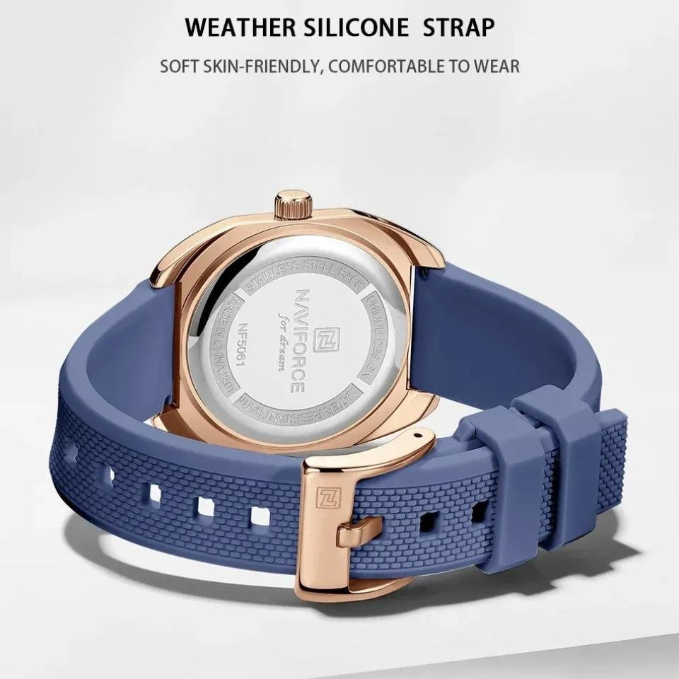 Novo Relogio de Pulso Feminino de Luxo NAVIFORCE 5061 Azul 3