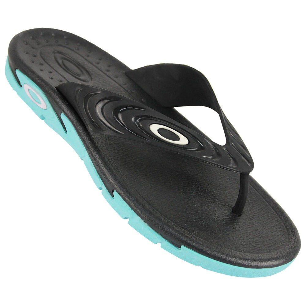 Chinelo Oakley Crowd Black Turquise Preto 2