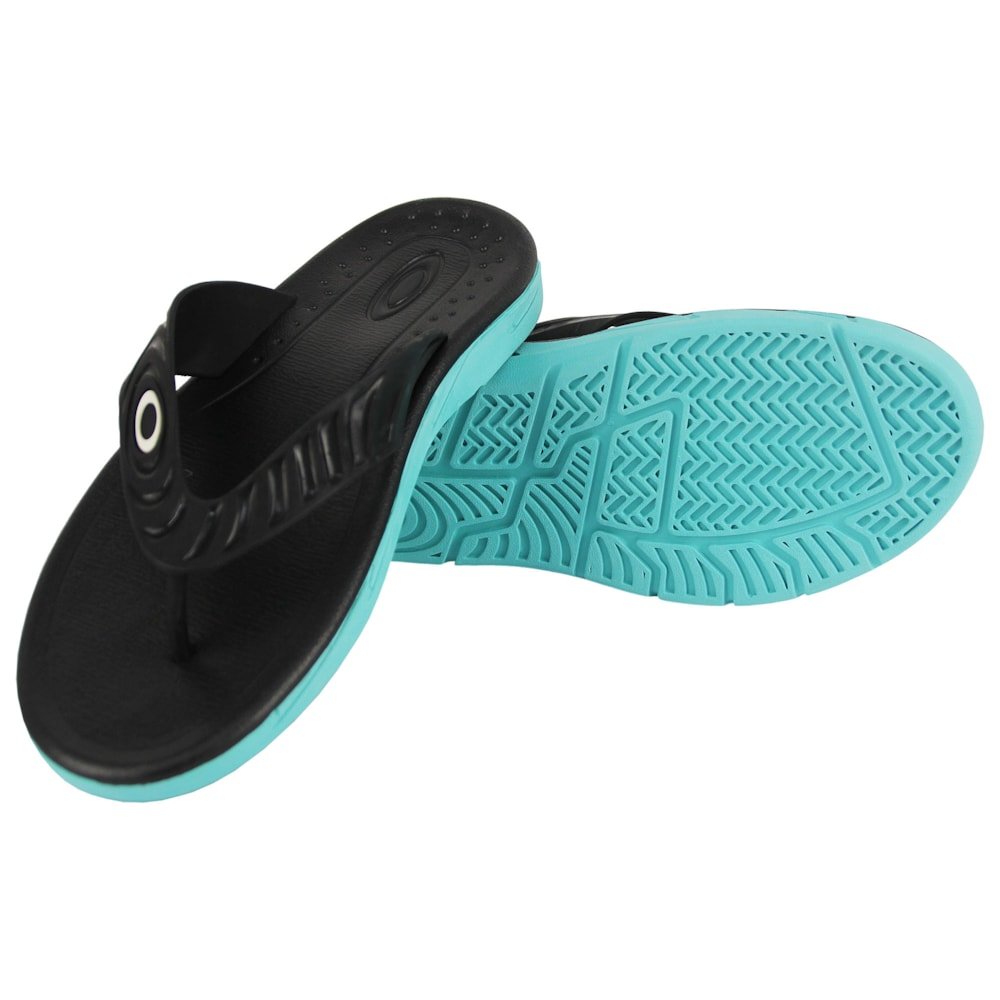 Chinelo Oakley Crowd Black Turquise Preto 3