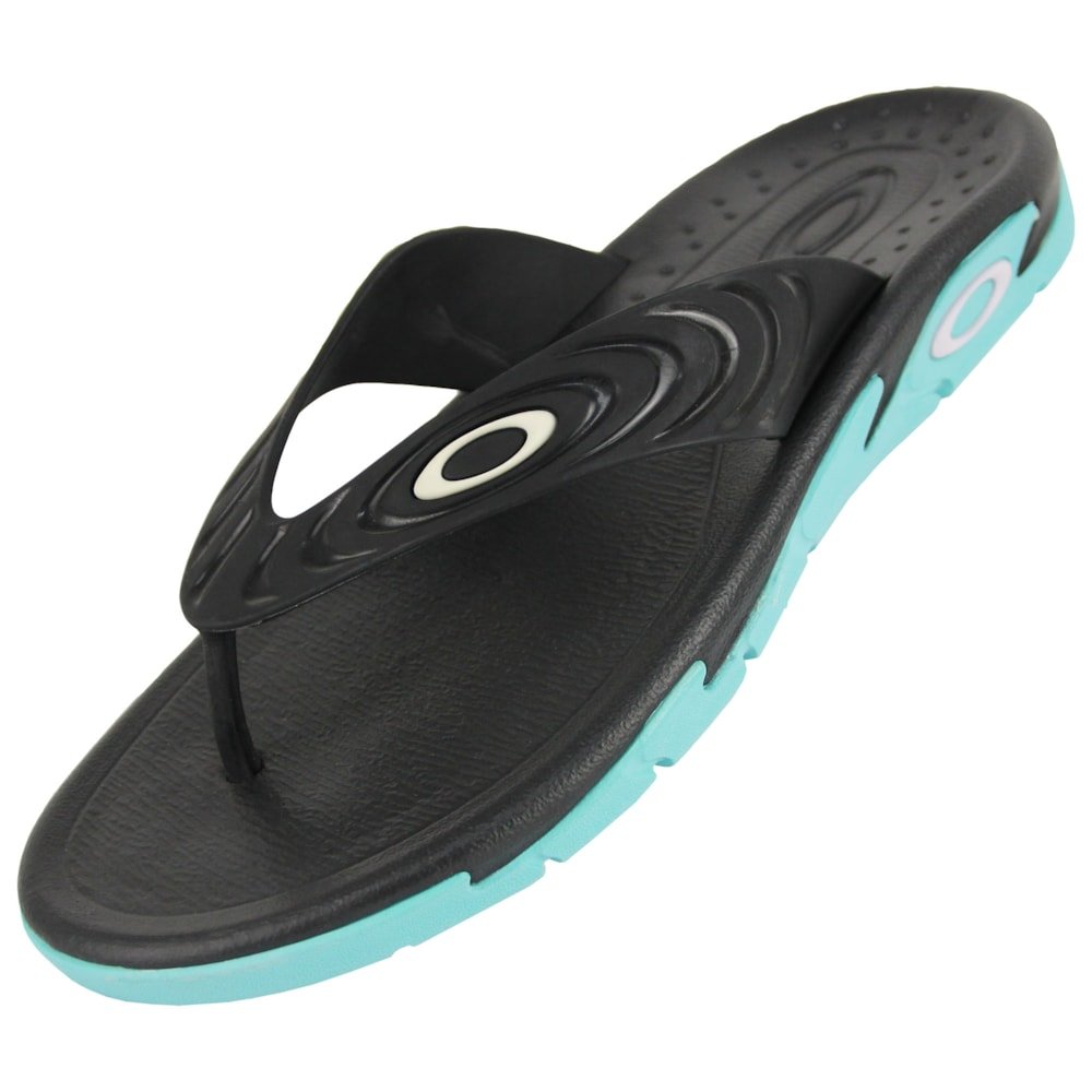 Chinelo Oakley Crowd Black Turquise Preto 4