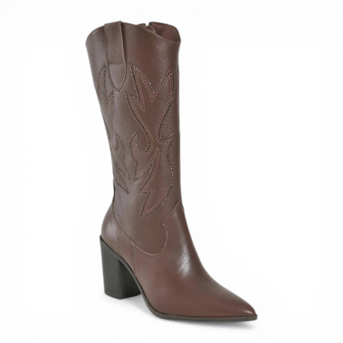 Bota Feminina Cano de Couro Legítimo Alto Via Marte 079-013 Marrom 2