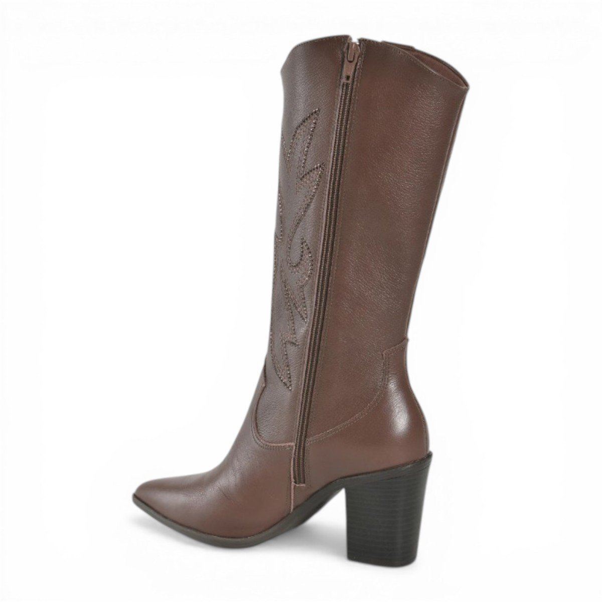 Bota Feminina Cano de Couro Legítimo Alto Via Marte 079-013 Marrom 3