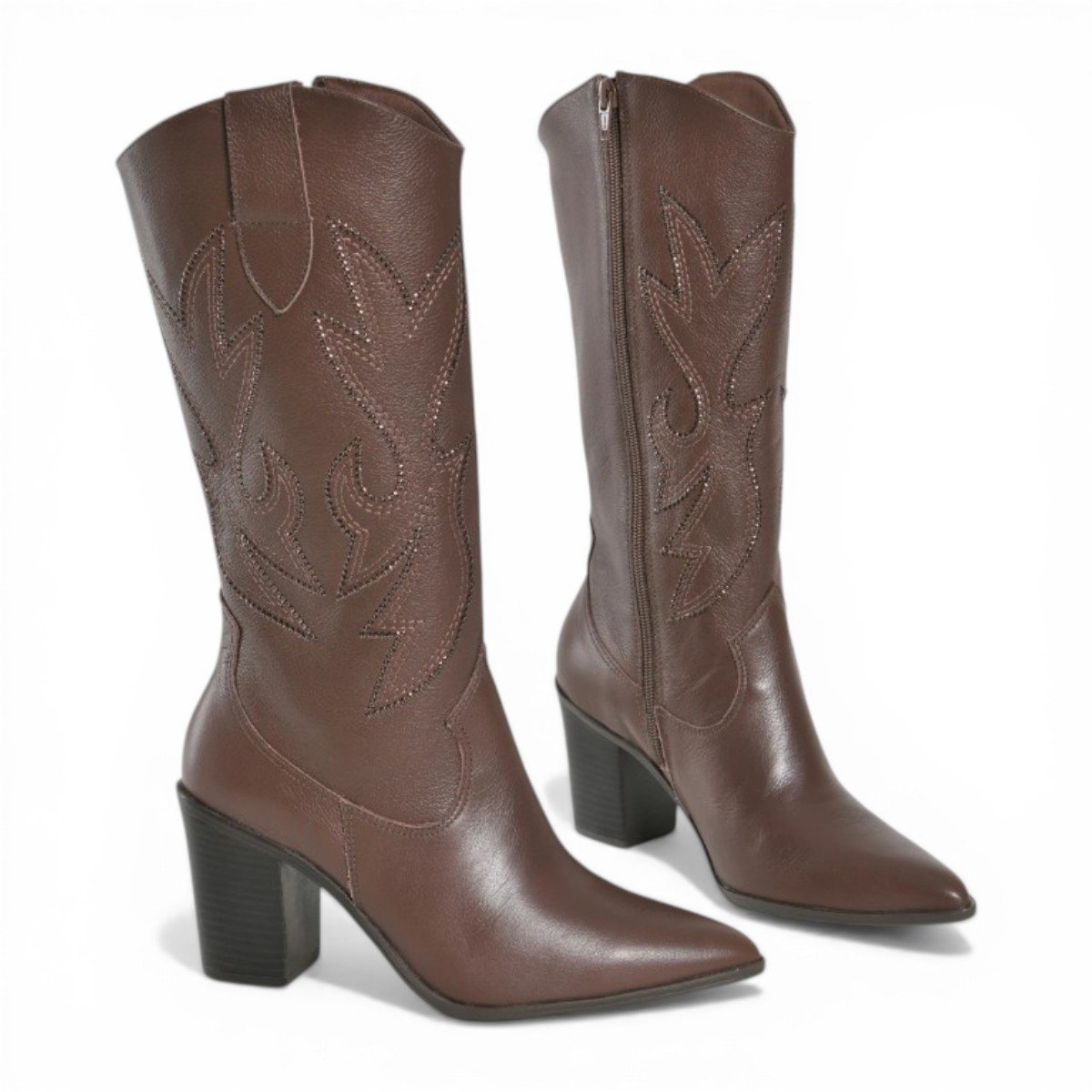 Bota Feminina Cano de Couro Legítimo Alto Via Marte 079-013 Marrom 4