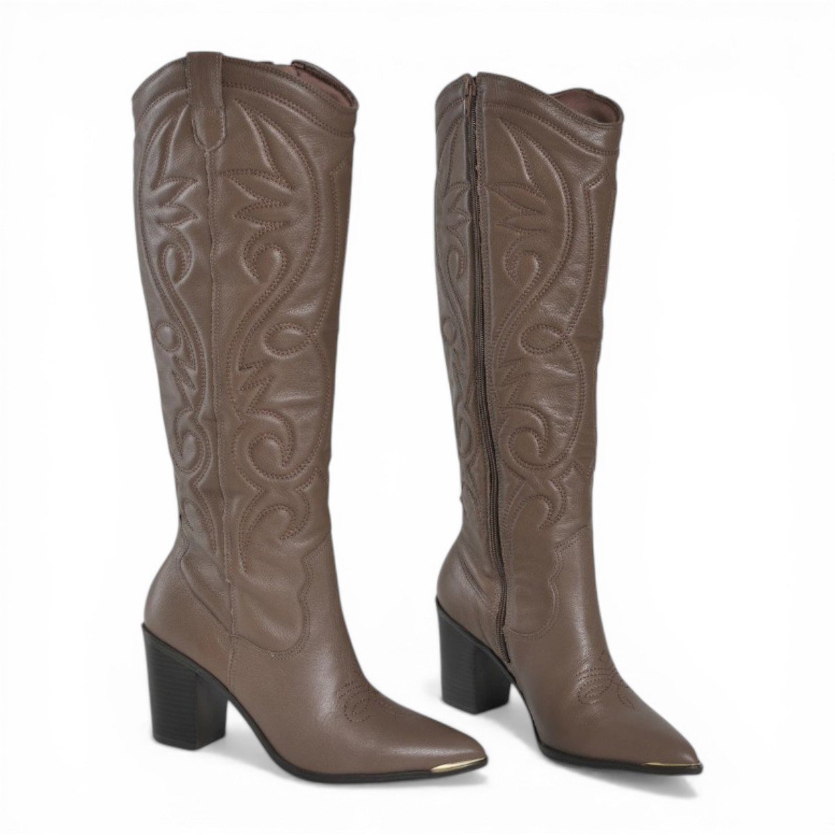 Bota Feminina Cano Longo de Couro Legítimo Via Marte 079-012 Marrom 4
