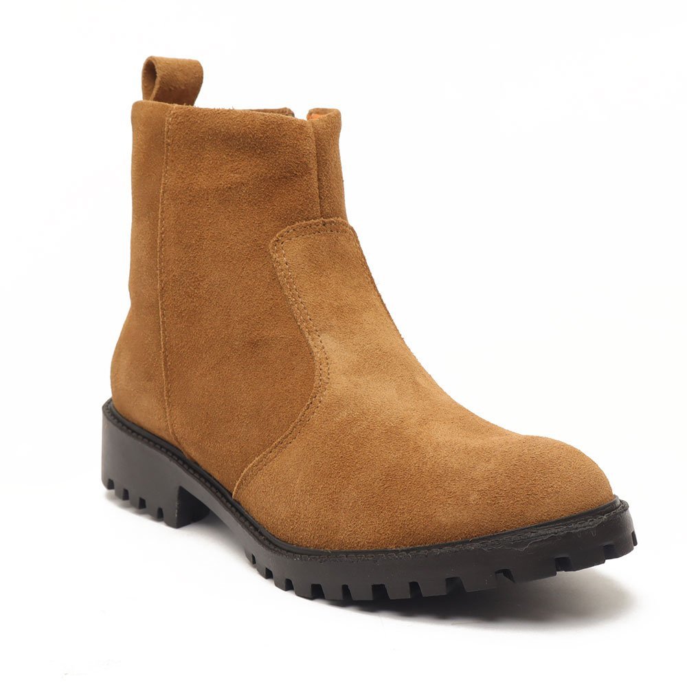 Bota Feminina Sapato Da Corte Salto Baixo Tratorado Couro-Produto 01 Caramelo 2