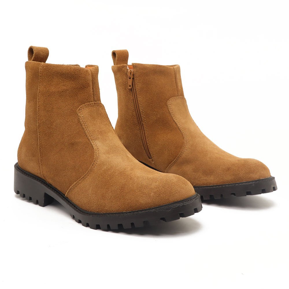 Bota Feminina Sapato Da Corte Salto Baixo Tratorado Couro-Produto 01 Caramelo 3