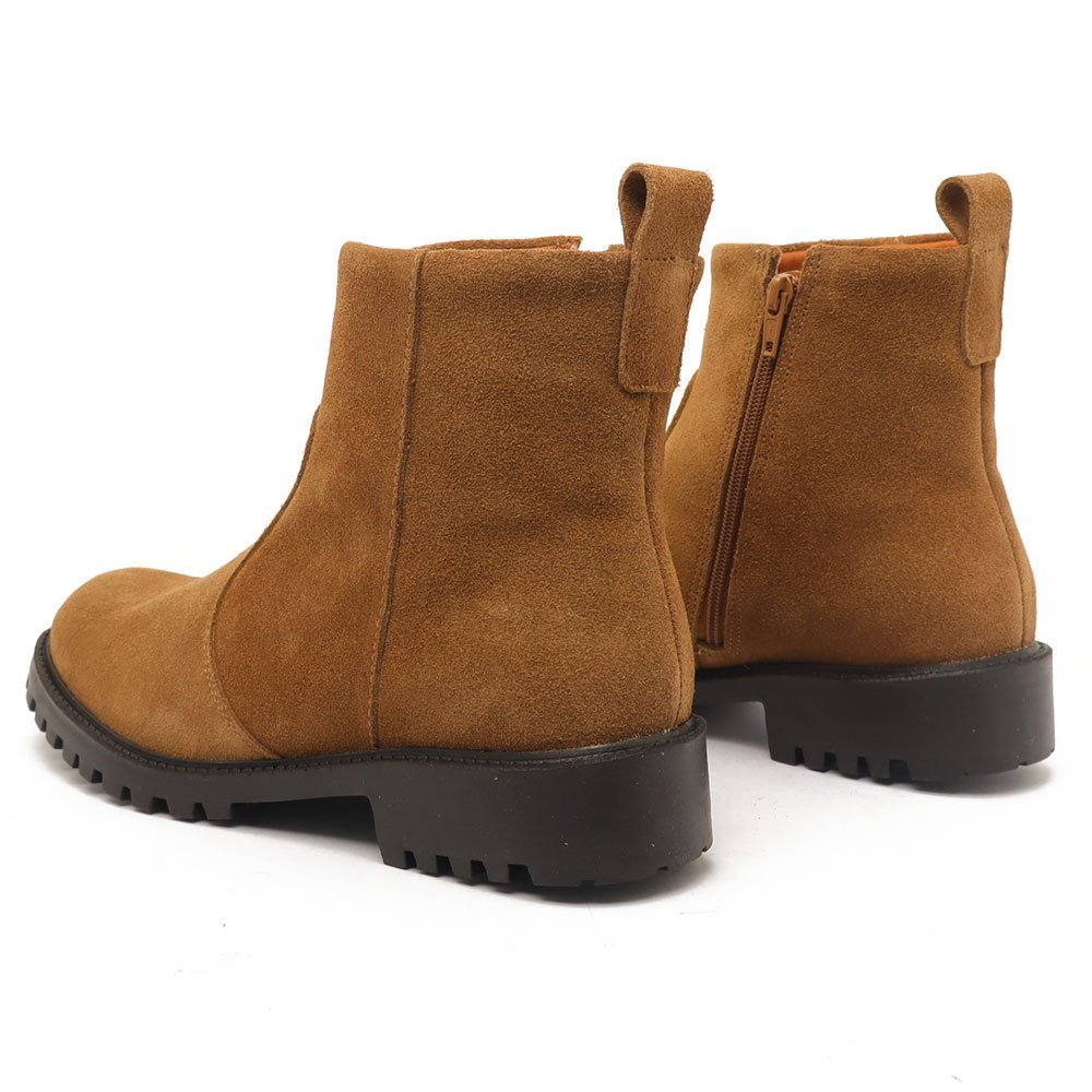 Bota Feminina Sapato Da Corte Salto Baixo Tratorado Couro-Produto 01 Caramelo 4