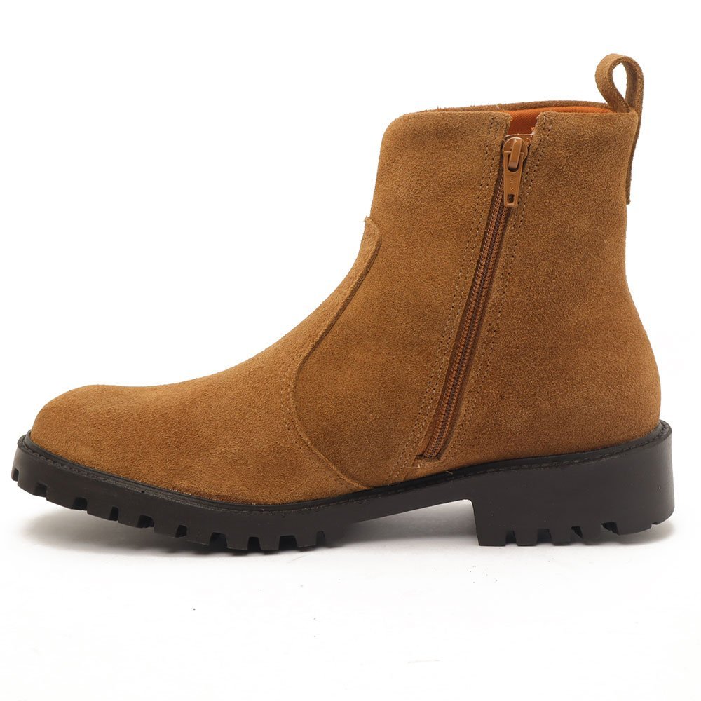 Bota Feminina Sapato Da Corte Salto Baixo Tratorado Couro-Produto 01 Caramelo 6