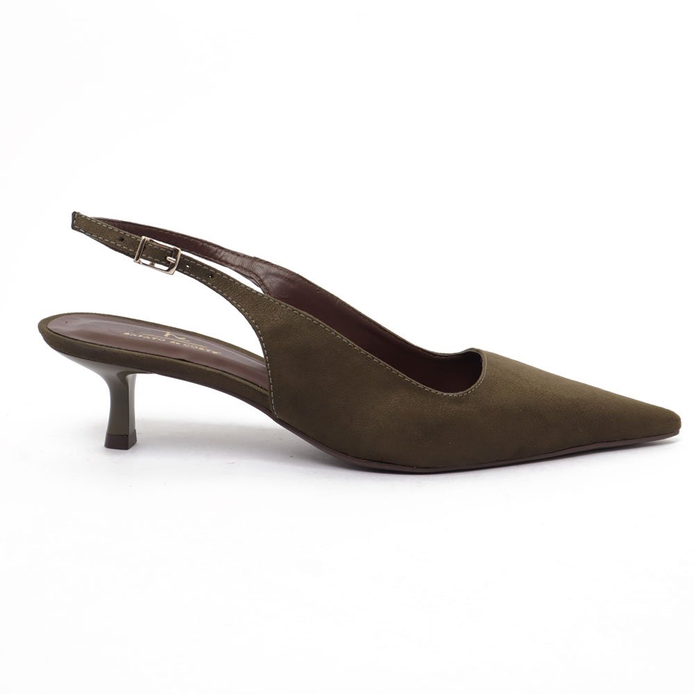 Slingback Sapato Da Corte Salto Fino Baixo Verde Militar 1