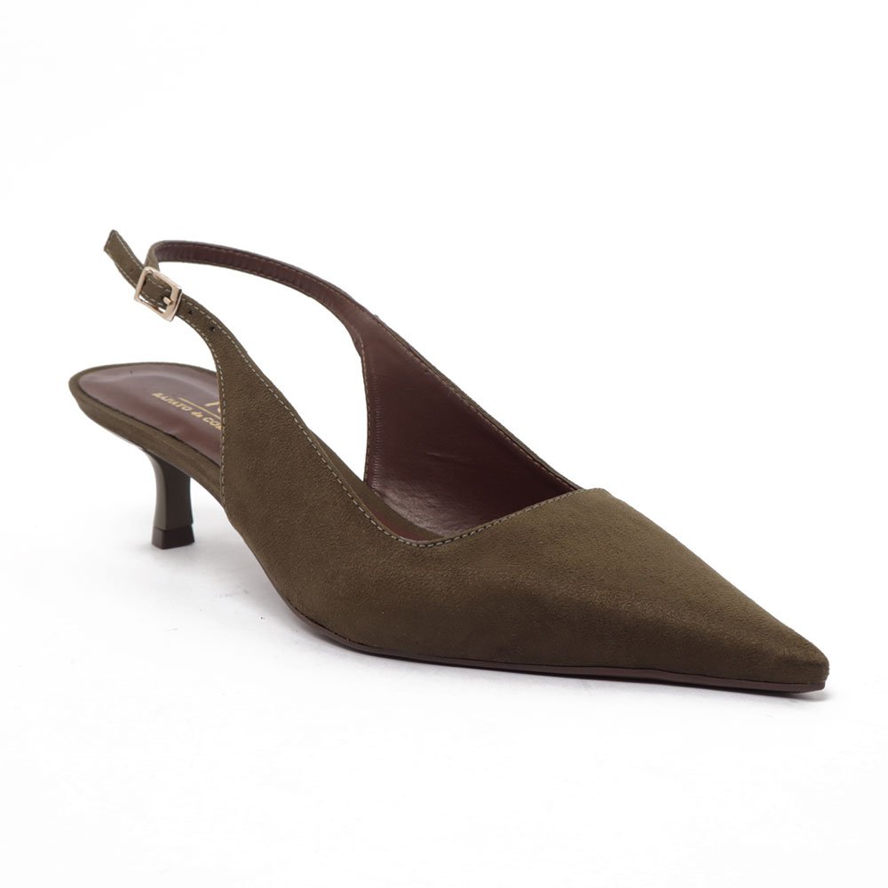 Slingback Sapato Da Corte Salto Fino Baixo Verde Militar 2