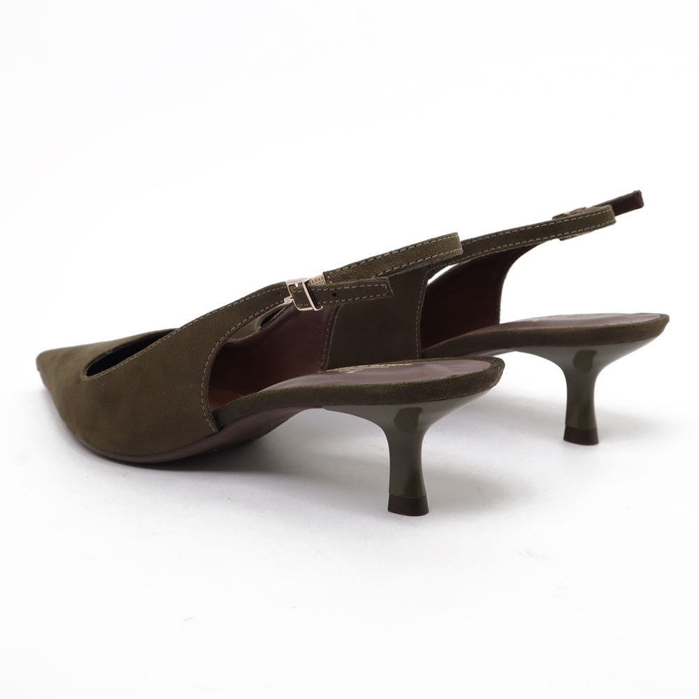 Slingback Sapato Da Corte Salto Fino Baixo Verde Militar 4