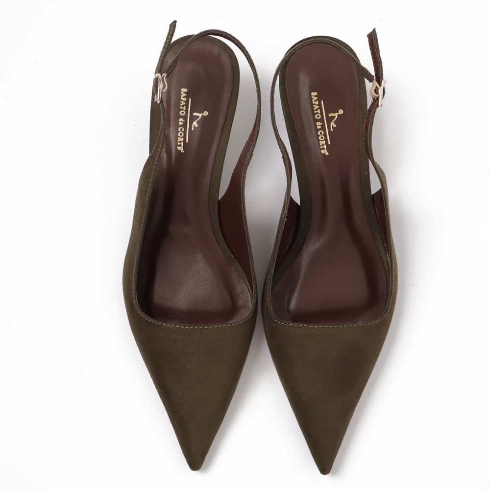 Slingback Sapato Da Corte Salto Fino Baixo Verde Militar 5
