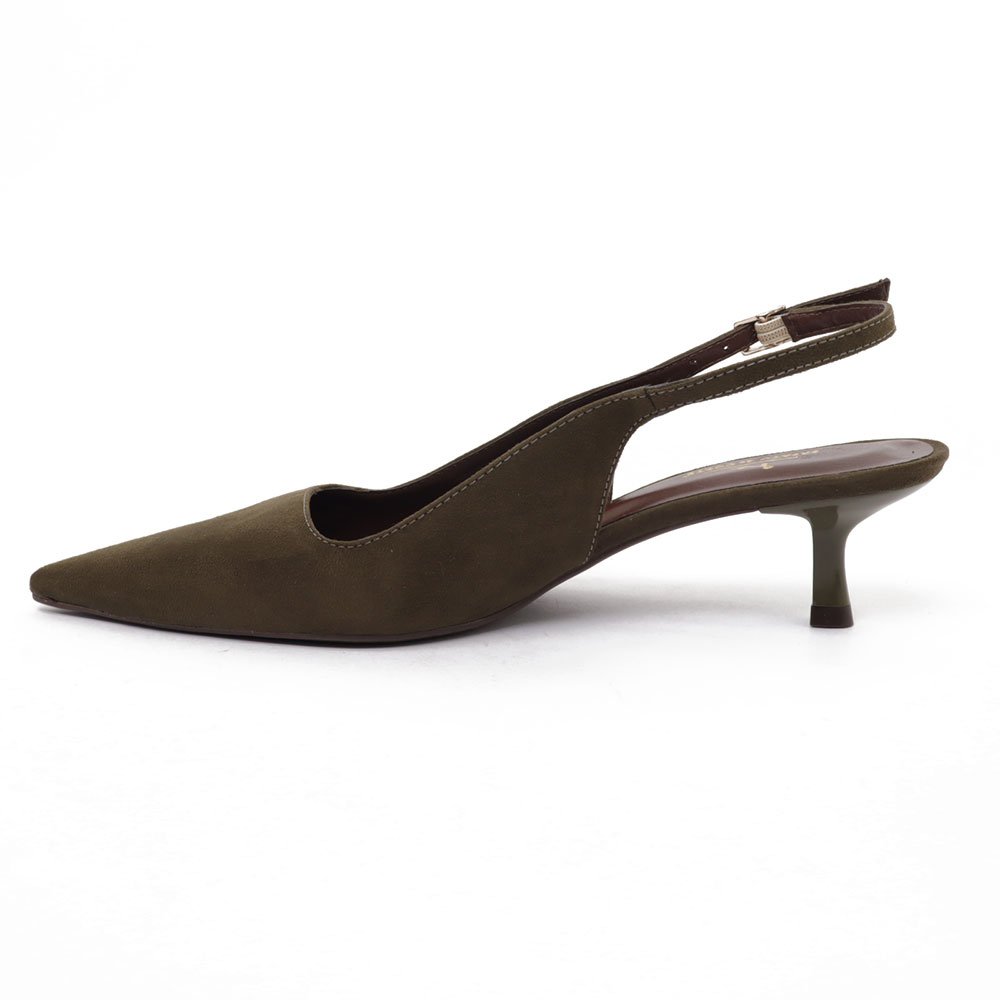 Slingback Sapato Da Corte Salto Fino Baixo Verde Militar 6