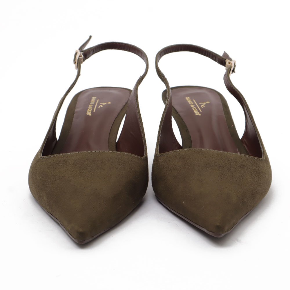 Slingback Sapato Da Corte Salto Fino Baixo Verde Militar 7