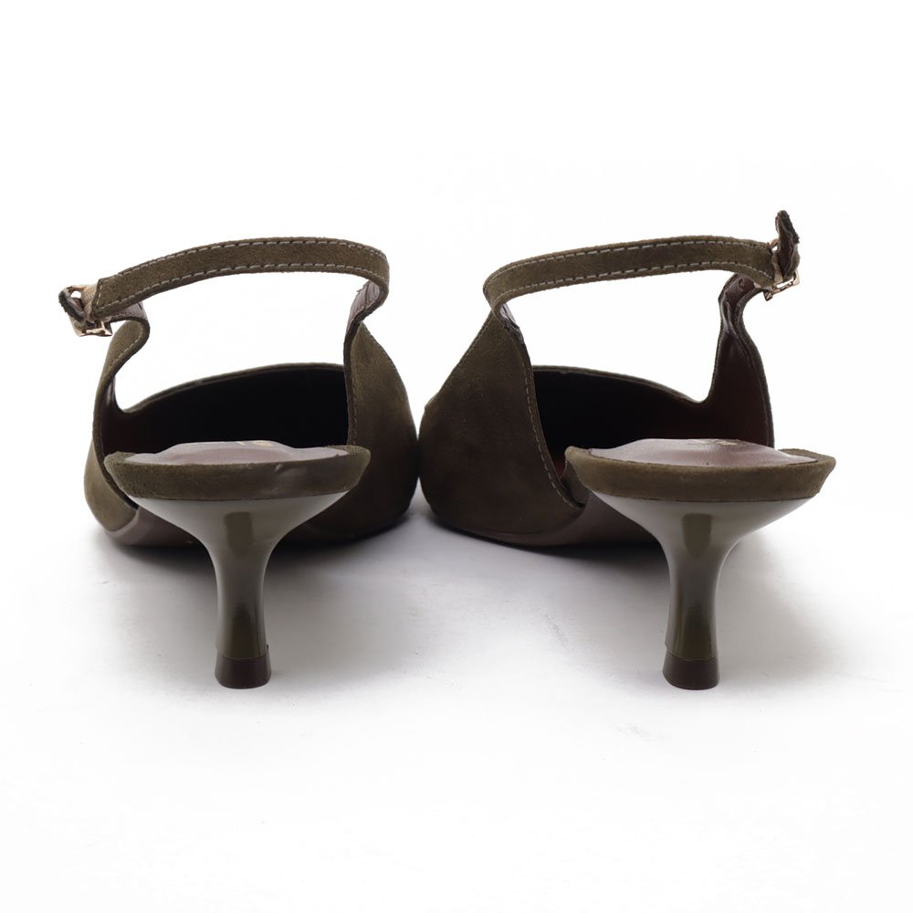Slingback Sapato Da Corte Salto Fino Baixo Verde Militar 8