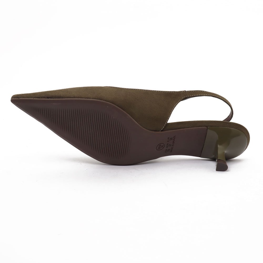 Slingback Sapato Da Corte Salto Fino Baixo Verde Militar 9