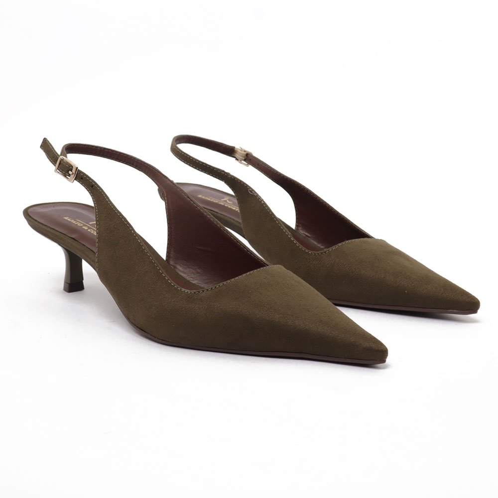 Slingback Sapato Da Corte Salto Fino Baixo Verde Militar 3