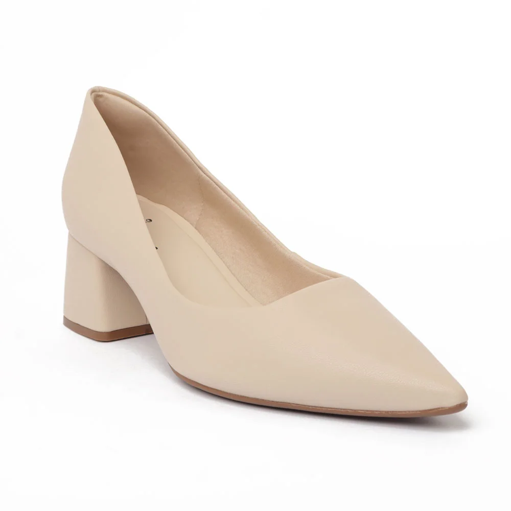 Scarpin Sapato da Corte Salto Bloco Médio Liso Off White 2