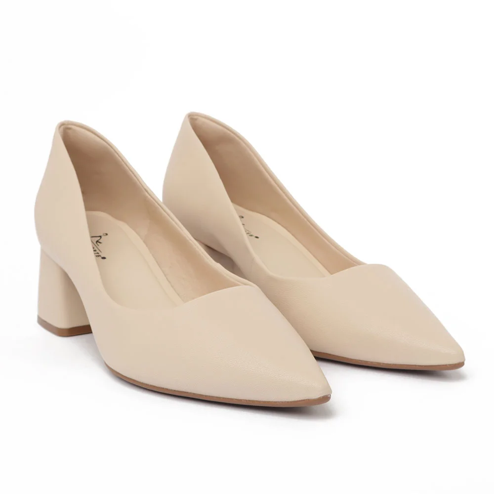 Scarpin Sapato da Corte Salto Bloco Médio Liso Off White 3