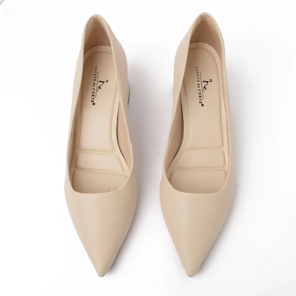 Scarpin Sapato da Corte Salto Bloco Médio Liso Off White 5