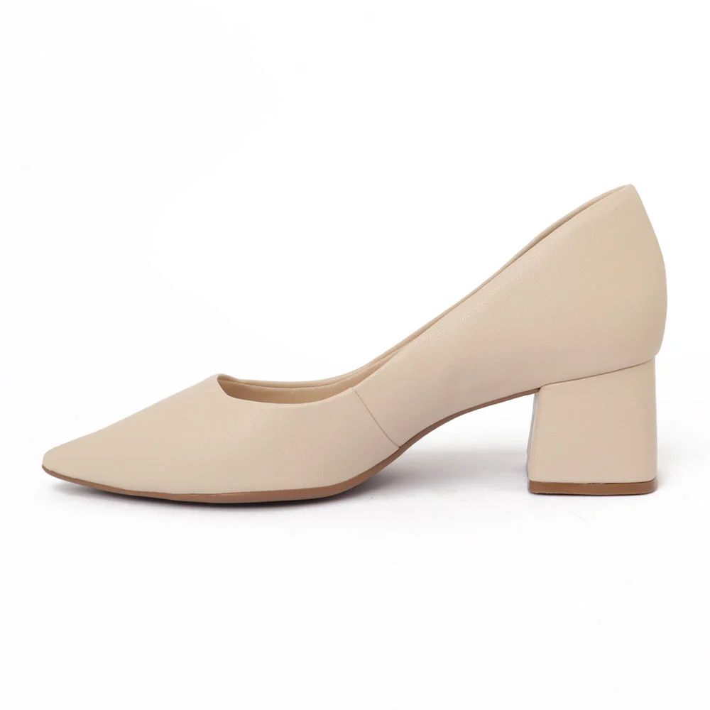 Scarpin Sapato da Corte Salto Bloco Médio Liso Off White 6