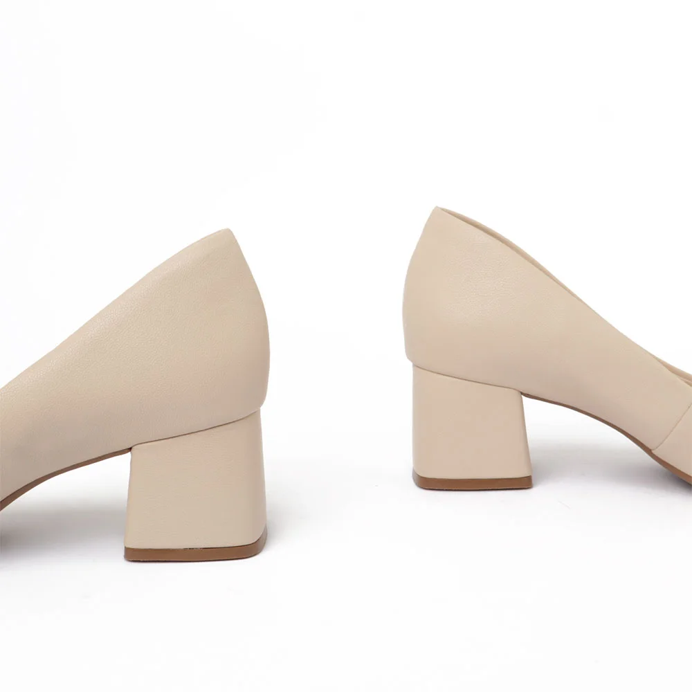 Scarpin Sapato da Corte Salto Bloco Médio Liso Off White 7
