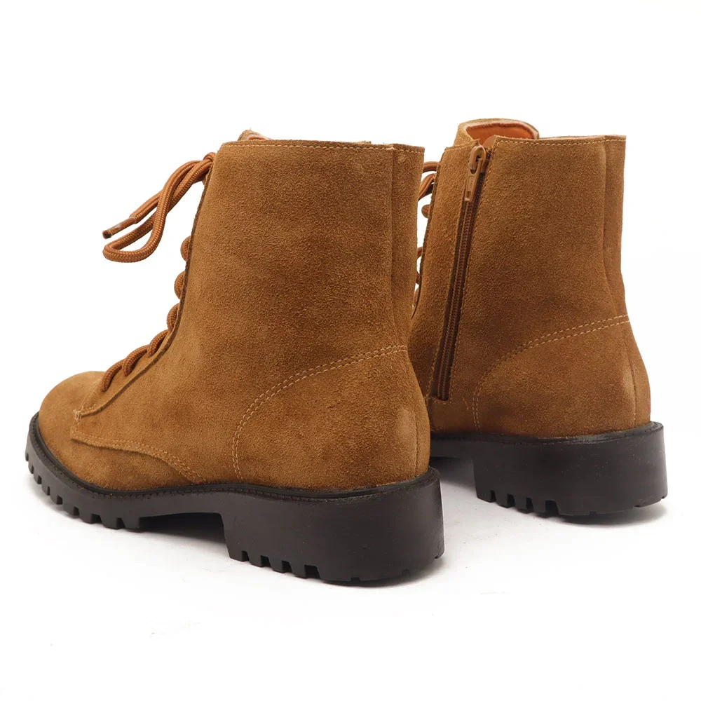 Coturno Feminino Sapato Da Corte Salto Baixo Tratorado Couro-Produto 02 Caramelo 4