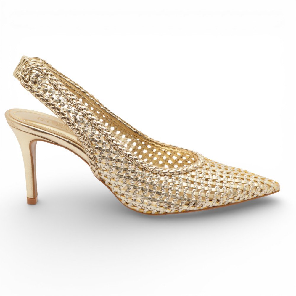 Scarpin Belluno Slingback Salto Alto Fino Vazado Tressê