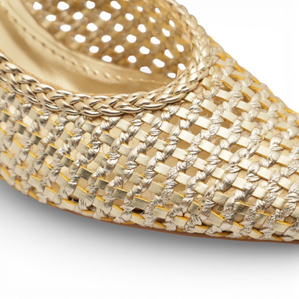 Scarpin Belluno Slingback Salto Alto Fino Vazado Tressê Ouro 7