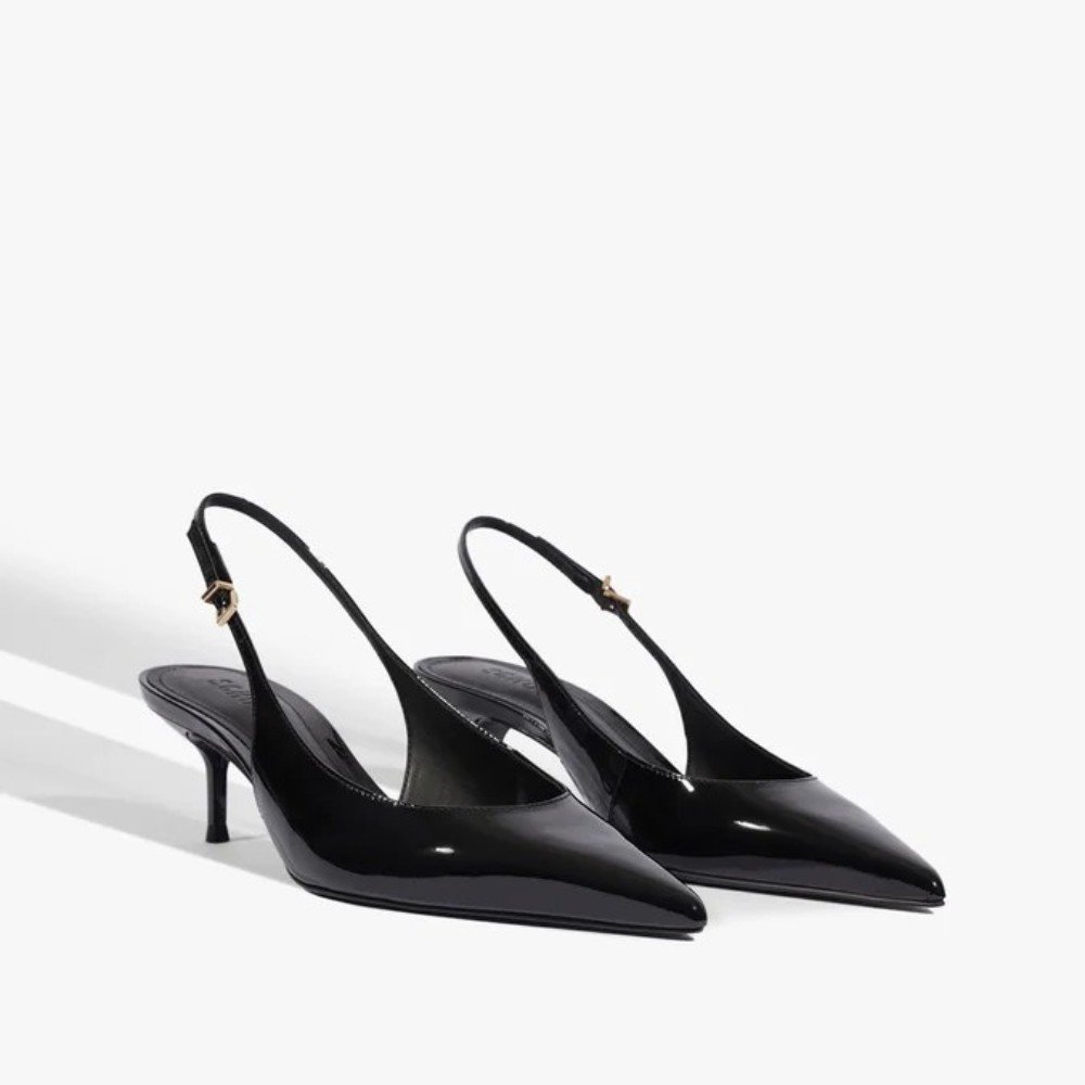 Scarpin Slingback Schutz Couro Salto Médio Verniz Preto 2
