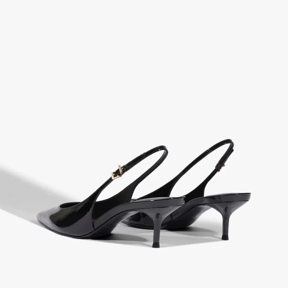 Scarpin Slingback Schutz Couro Salto Médio Verniz Preto 4