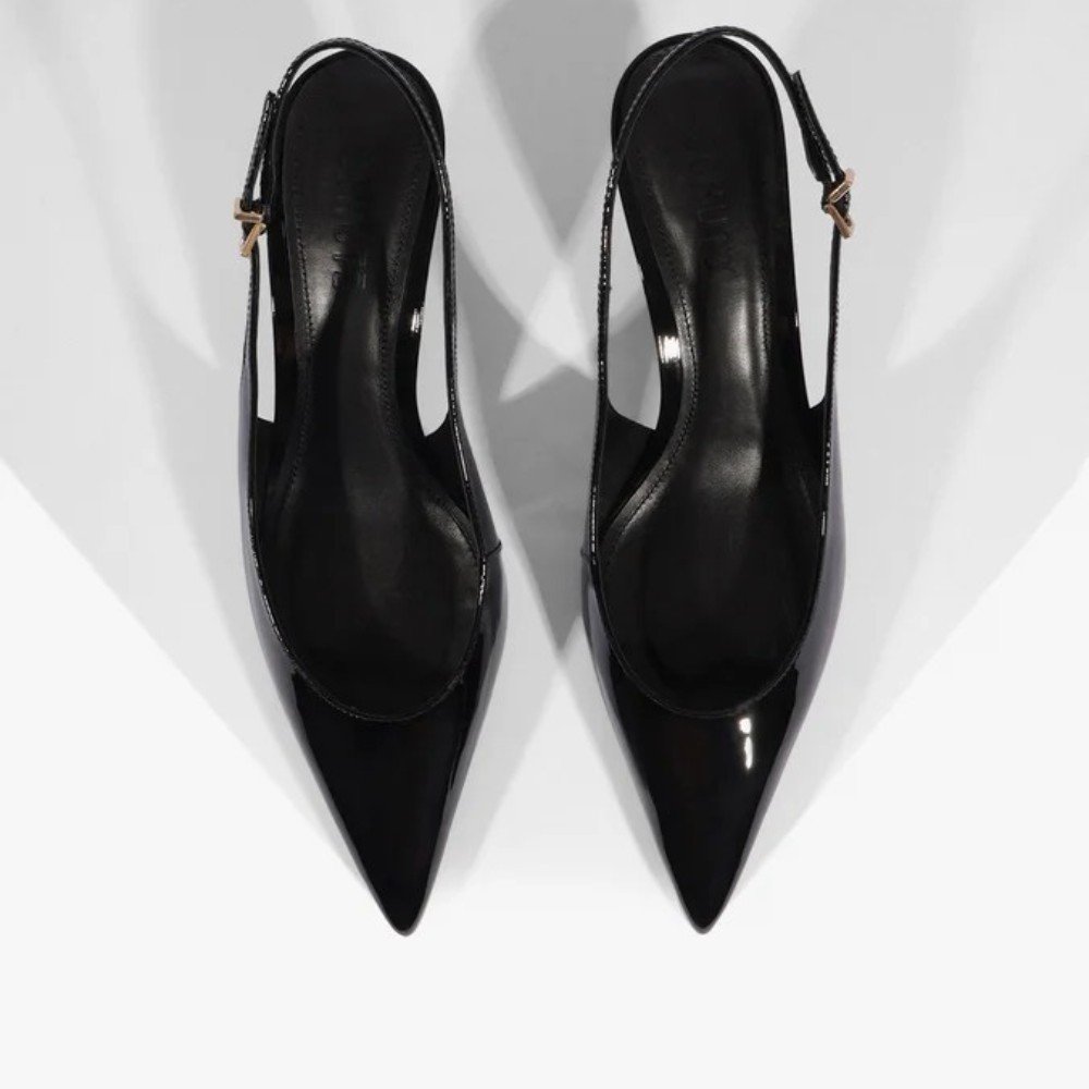Scarpin Slingback Schutz Couro Salto Médio Verniz Preto 5